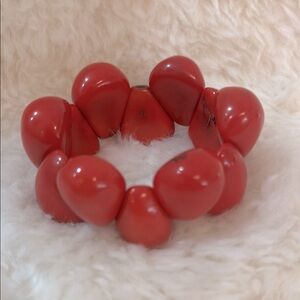 Chunky Orange Red Stretch Beaded Bracelet